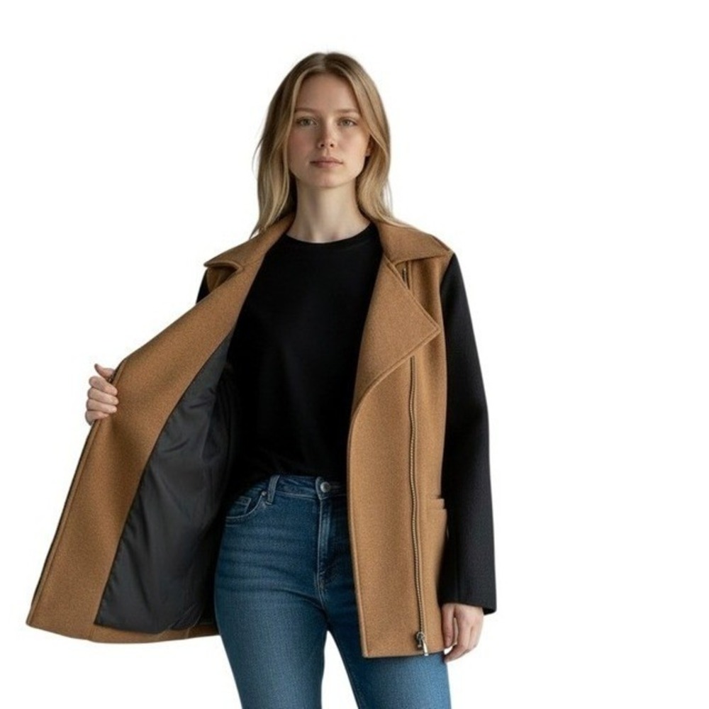 Otis &‎ Maclain Wool Blend Moto Jacket Camel Brown Mixed Media USA S